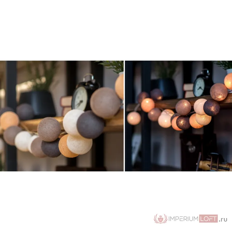 Гирлянда хлопковые фонарики Сotton Ball Clay от ImperiumLoft