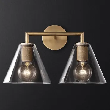 Бра RH Utilitaire Funnel Shade Double Sconce Brass от ImperiumLoft