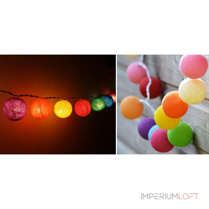 Гирлянда хлопковые фонарики Сotton Ball Rainbow от ImperiumLoft Гирлянда хлопковые фонарики Сotton Ball Rainbow от ImperiumLoft