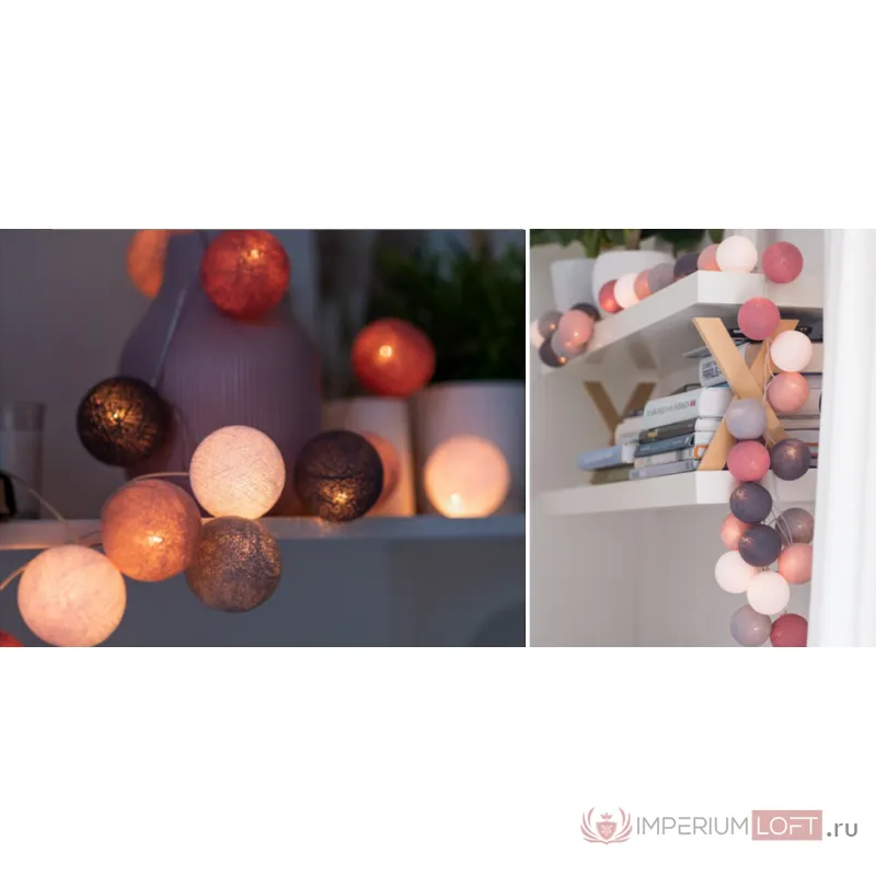Гирлянда хлопковые фонарики Сotton Ball Dirty Rose от ImperiumLoft