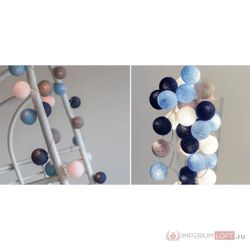 Гирлянда хлопковые фонарики Сotton Ball Sailor Blue от ImperiumLoft