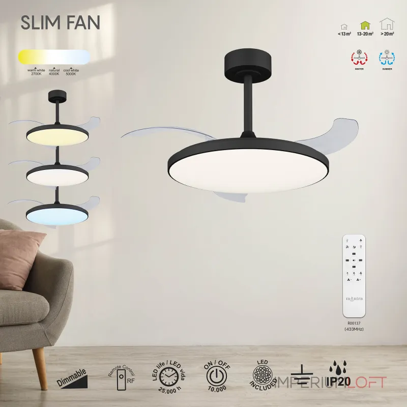 Потолочная люстра-вентилятор Mantra SLIM FAN 9055 Потолочная люстра-вентилятор Mantra SLIM FAN 9055