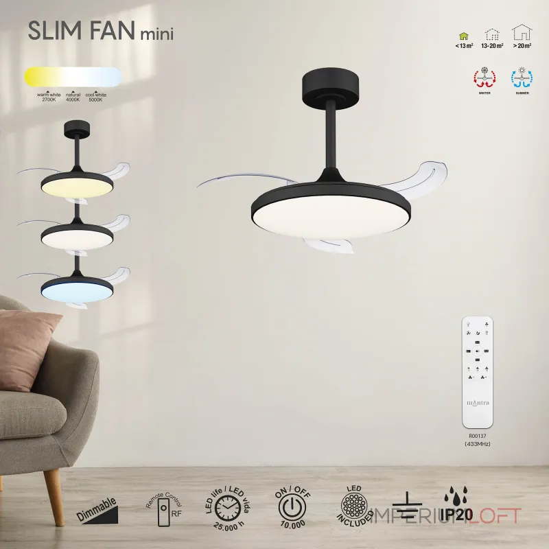 Потолочная люстра-вентилятор Mantra SLIM FAN 9056