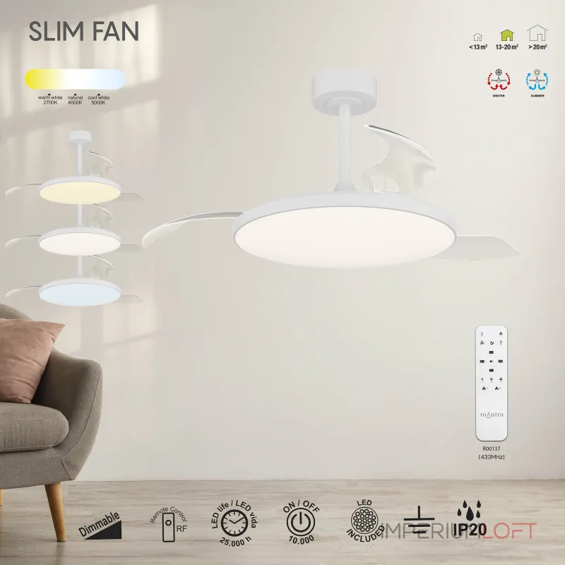 Потолочная люстра-вентилятор Mantra SLIM FAN 9006