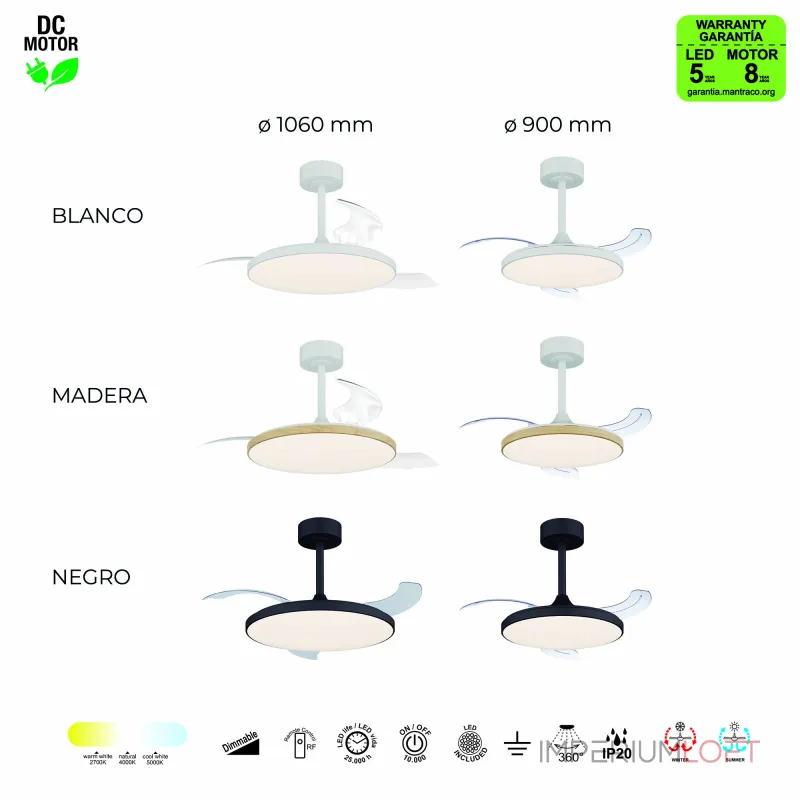 Потолочная люстра-вентилятор Mantra SLIM FAN 9056