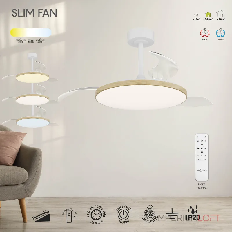 Потолочная люстра-вентилятор Mantra SLIM FAN 9007 Потолочная люстра-вентилятор Mantra SLIM FAN 9007