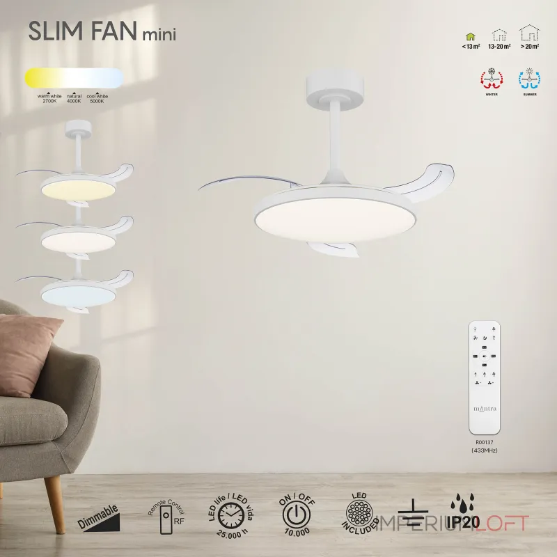 Потолочная люстра-вентилятор Mantra SLIM FAN 9008