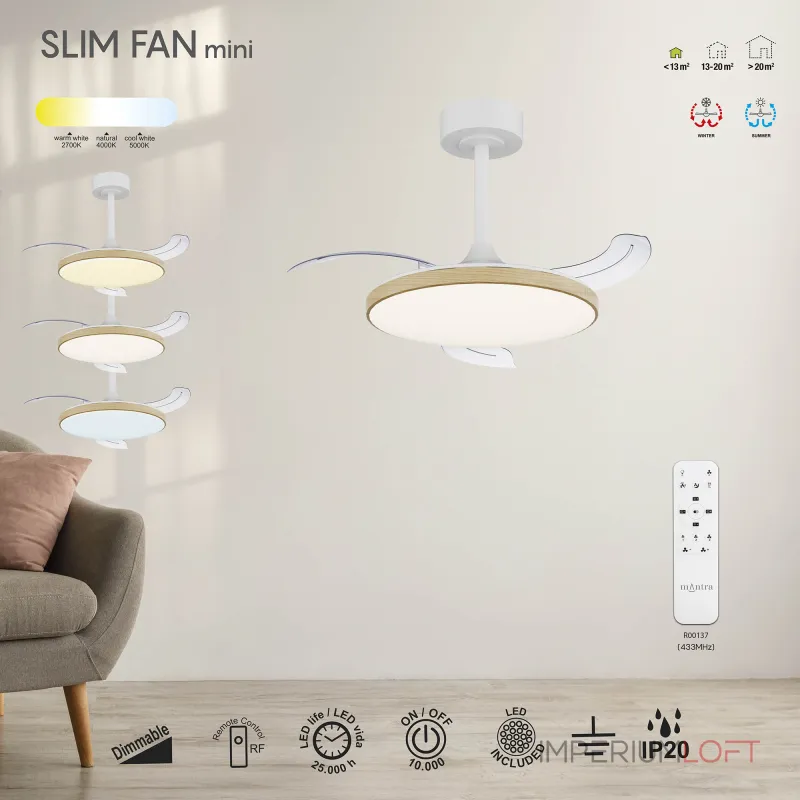 Потолочная люстра-вентилятор Mantra SLIM FAN 9009 Потолочная люстра-вентилятор Mantra SLIM FAN 9009