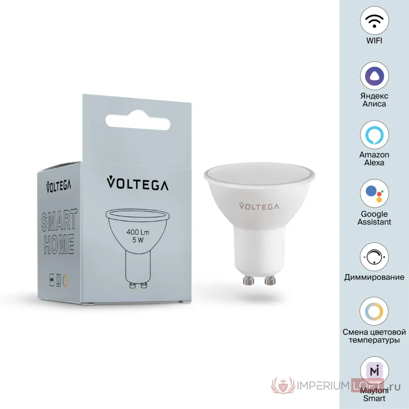 Светодиодная лампа Wi-Fi MR16 GU10 5W 2700K-6500K MIX DIM Voltega 2425 от ImperiumLoft