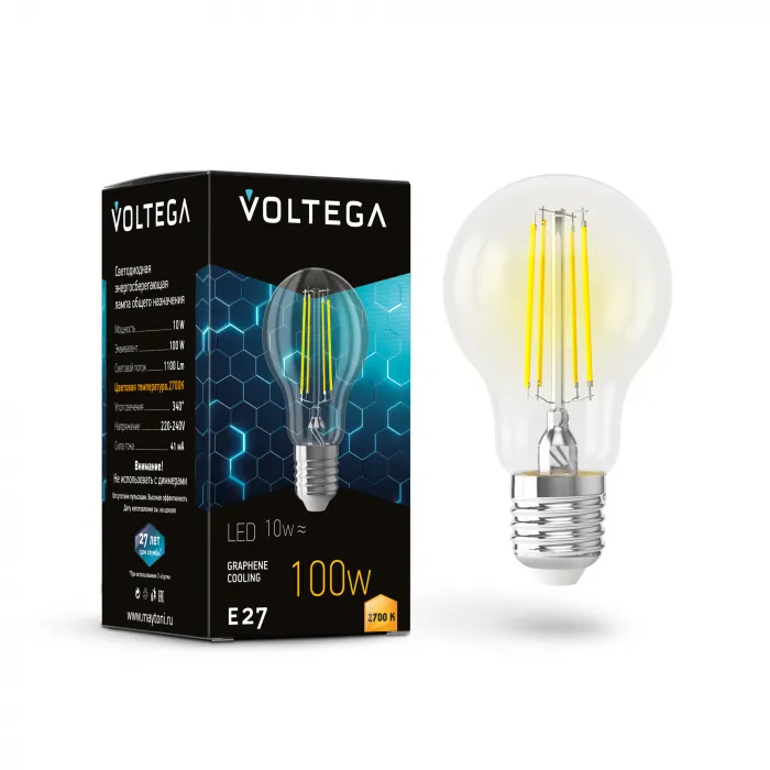 Светодиодная лампа Voltega Crystal Graphene A60 10W 2700K E27 от ImperiumLoft