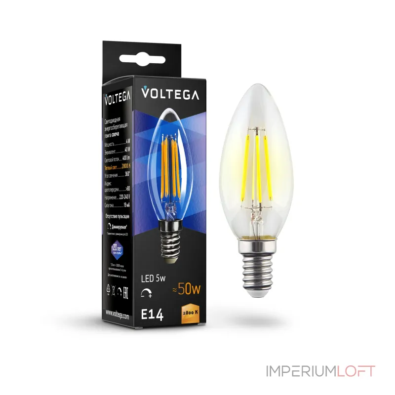 Светодиодная лампа Crystal Candle 5W 2800K E14 DIM Voltega Crystal 8460 Светодиодная лампа Crystal Candle 5W 2800K E14 DIM Voltega Crystal 8460