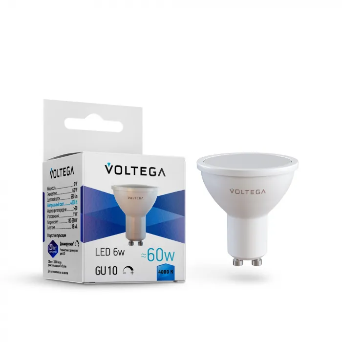 Светодиодная лампа Simple MR16 6W 4000K 110° GU10 DIM Voltega Simple 8458 от ImperiumLoft