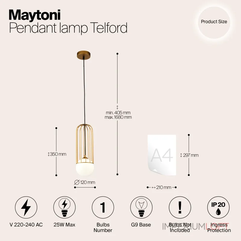 Подвесной светильник Maytoni Telford P361PL-01G