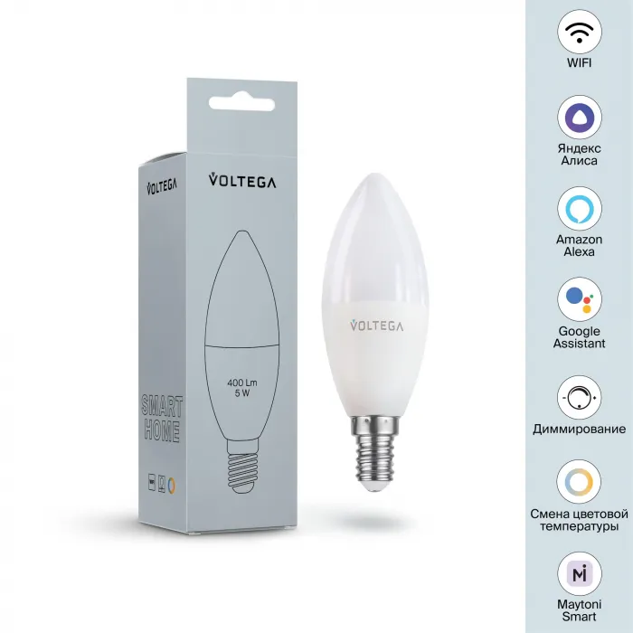 Светодиодная лампа Wi-Fi Candle E14 5W 2700K-6500K MIX DIM от ImperiumLoft