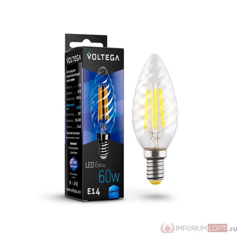 Светодиодная лампа Crystal Candle corn 6W 4000K E14 Voltega Crystal 7028 от ImperiumLoft