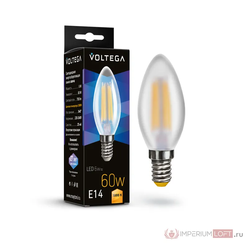 Светодиодная лампа Voltega Crystal Candle matt 6W 3000K E14 от ImperiumLoft
