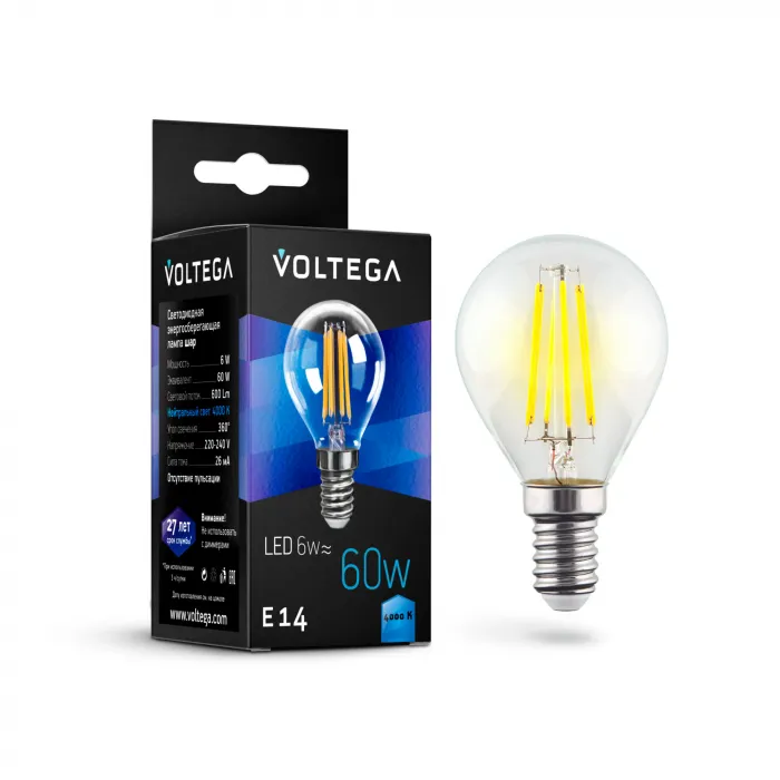 Светодиодная лампа Crystal Globe 6W 4000K E14 Voltega Crystal 7022 от ImperiumLoft