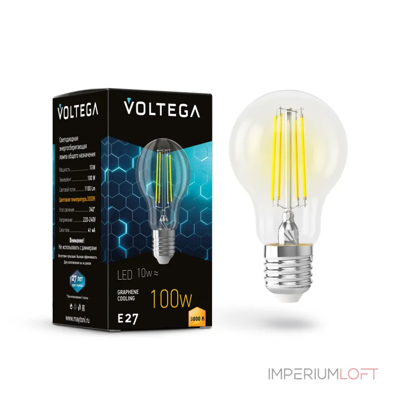 Светодиодная лампа Voltega Crystal Graphene A60 10W 3000K E27 Светодиодная лампа Voltega Crystal Graphene A60 10W 3000K E27