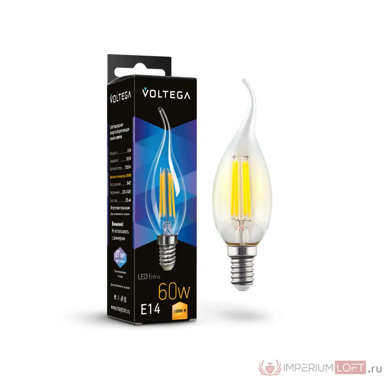 Светодиодная лампа Voltega Crystal Candle wind 6W 3000K E14 от ImperiumLoft