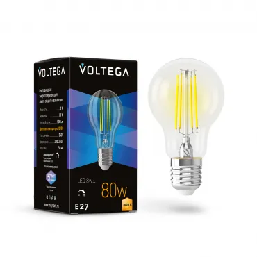 Светодиодная лампа Voltega Crystal A60 8W 3000K E27 DIM