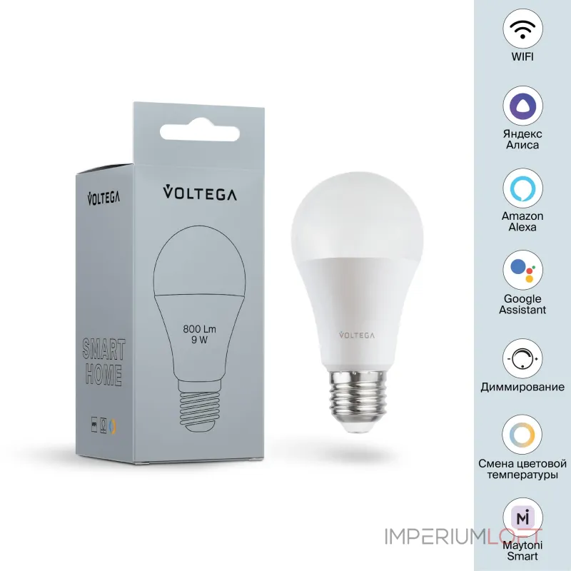 Светодиодная лампа Wi-Fi A60 E27 9W 2700K-6500K MIX DIM