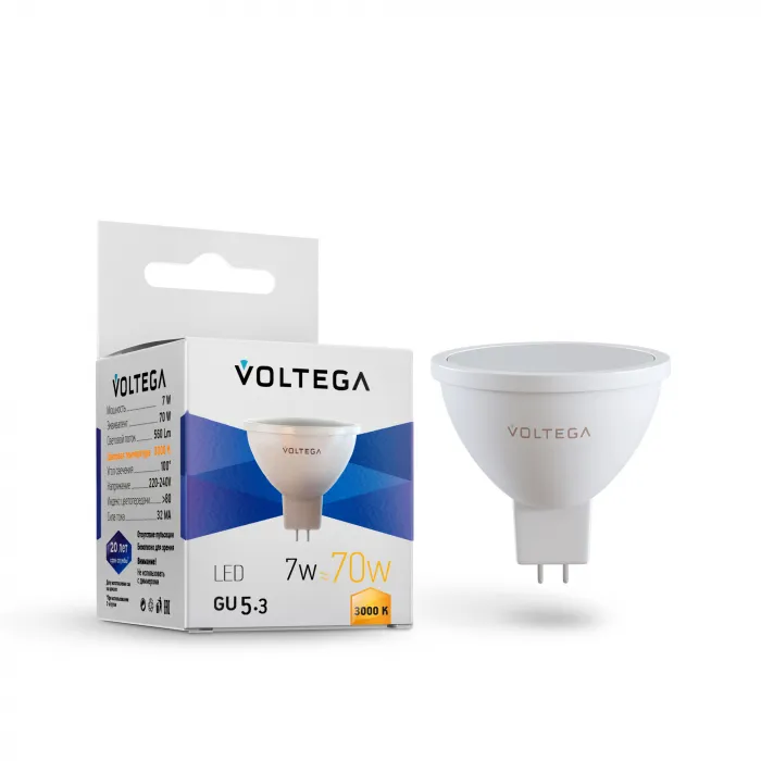 Светодиодная лампа MR16 7W 3000K 110° GU5.3 Voltega Simple 7256 от ImperiumLoft