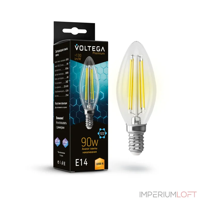 Светодиодная лампа Voltega Crystal Graphene Candle 9W 3000K E14 Светодиодная лампа Voltega Crystal Graphene Candle 9W 3000K E14