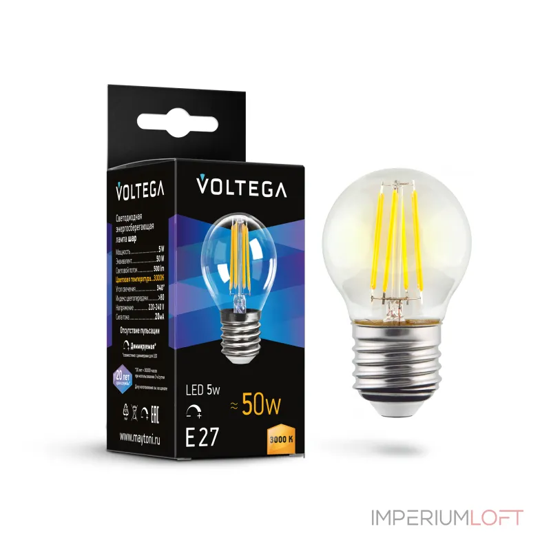 Светодиодная лампа Voltega Crystal Globe 5W 3000K E27 DIM Светодиодная лампа Voltega Crystal Globe 5W 3000K E27 DIM