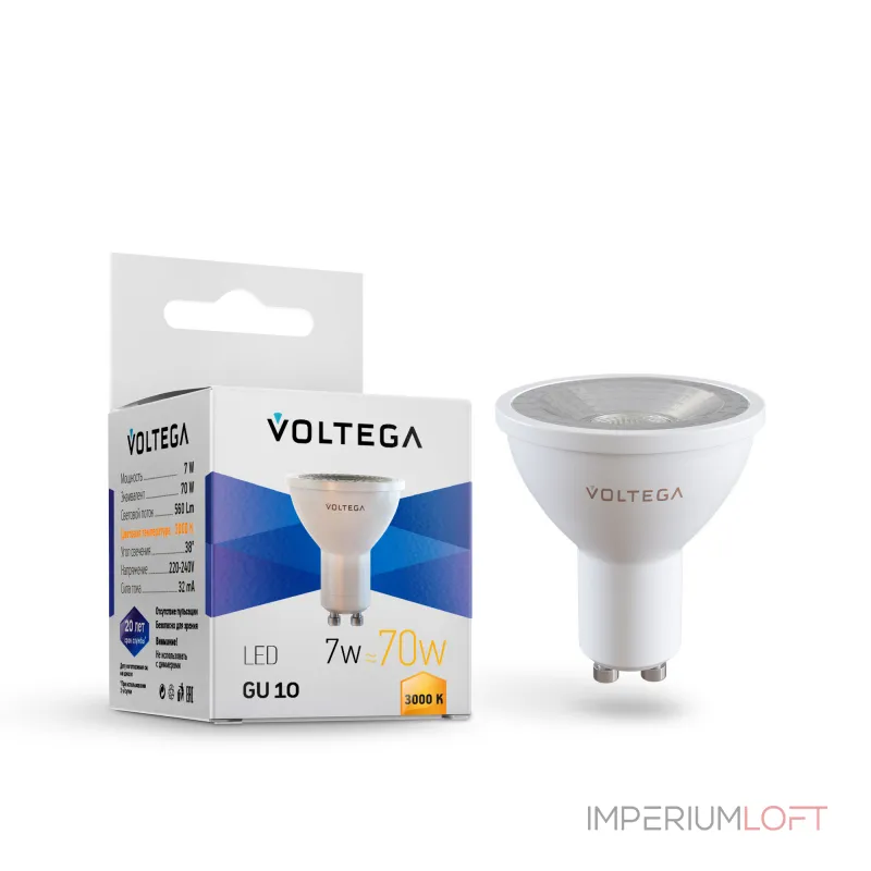 Светодиодная лампа MR16 7W 3000K 38° GU10 Voltega Simple 7253 Светодиодная лампа MR16 7W 3000K 38° GU10 Voltega Simple 7253