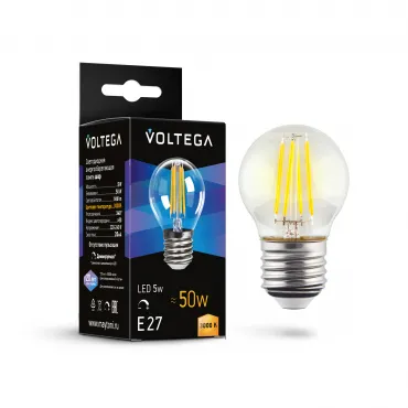 Светодиодная лампа Voltega Crystal Globe 5W 3000K E27 DIM Светодиодная лампа Voltega Crystal Globe 5W 3000K E27 DIM