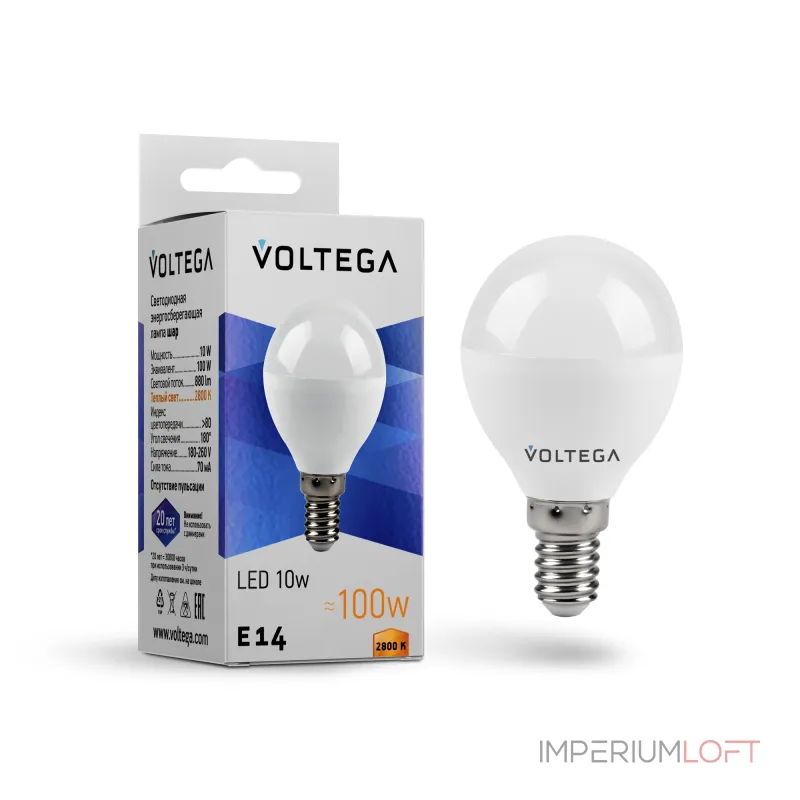 Светодиодная лампа Simple Globe 10W 2800K E14 Voltega Simple 8453