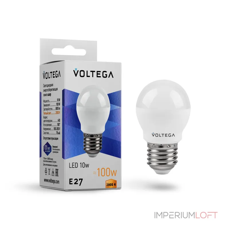 Светодиодная лампа Simple Globe 10W 2800K E27 Voltega Simple 8455