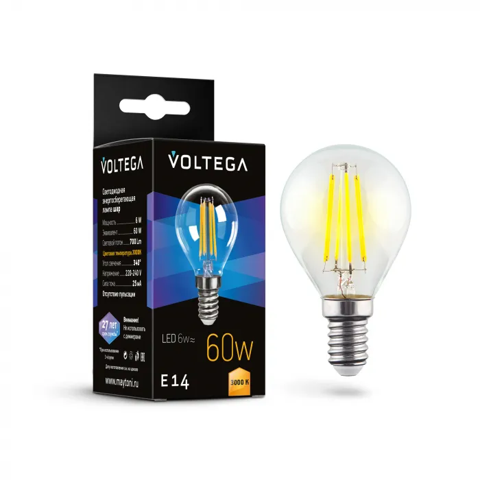 Светодиодная лампа Voltega Crystal Globe 6W 3000K E14 от ImperiumLoft