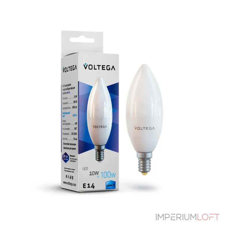 Светодиодная лампа Simple Candle 10W 4000K E14 Voltega Simple 7065 Светодиодная лампа Simple Candle 10W 4000K E14 Voltega Simple 7065