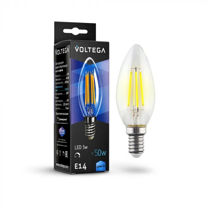 Светодиодная лампа Crystal Candle 5W 4000K E14 DIM Voltega Crystal 8461 от ImperiumLoft