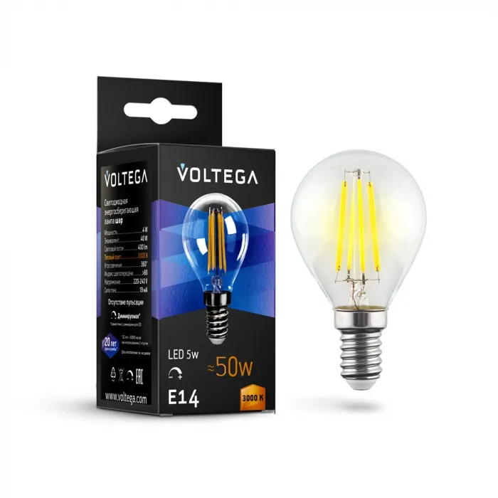 Светодиодная лампа Crystal Globe 5W 3000K E14 DIM Voltega Crystal 8464 от ImperiumLoft
