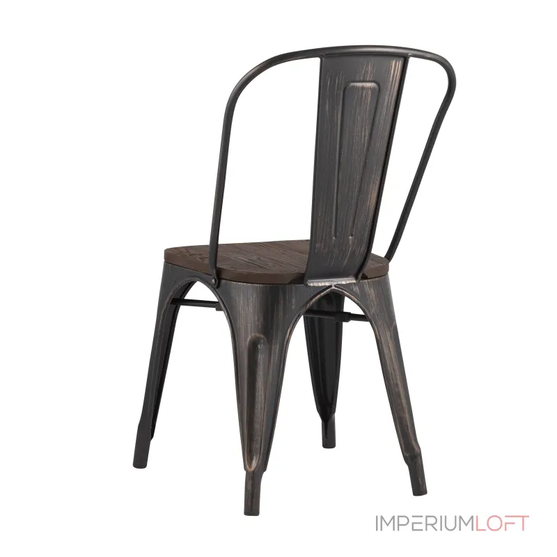 Tolix WOOD черный патина золото, основание и спинка оцинкованный металл, сиденье тёмное дерево