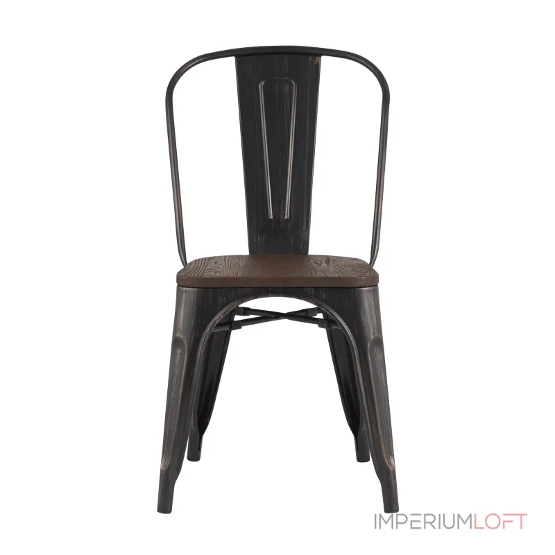 Tolix WOOD черный патина золото, основание и спинка оцинкованный металл, сиденье тёмное дерево