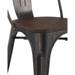 Tolix WOOD черный патина золото, основание и спинка оцинкованный металл, сиденье тёмное дерево