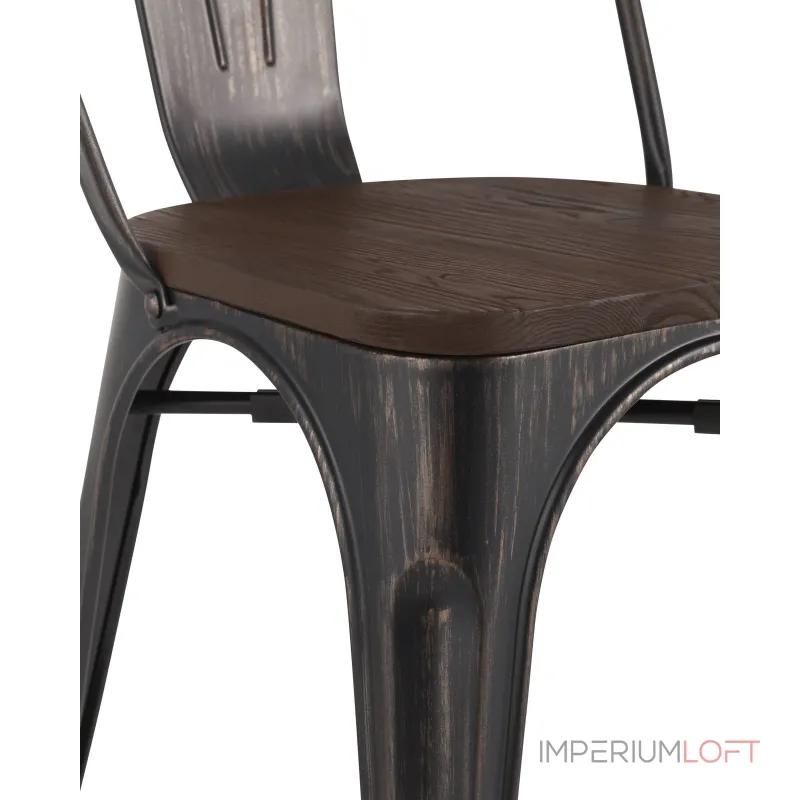 Tolix WOOD черный патина золото, основание и спинка оцинкованный металл, сиденье тёмное дерево