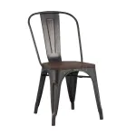 Tolix WOOD черный патина золото, основание и спинка оцинкованный металл, сиденье тёмное дерево