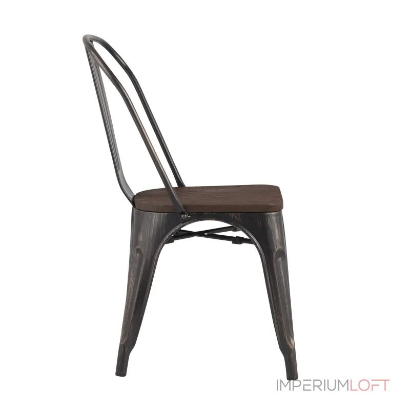 Tolix WOOD черный патина золото, основание и спинка оцинкованный металл, сиденье тёмное дерево