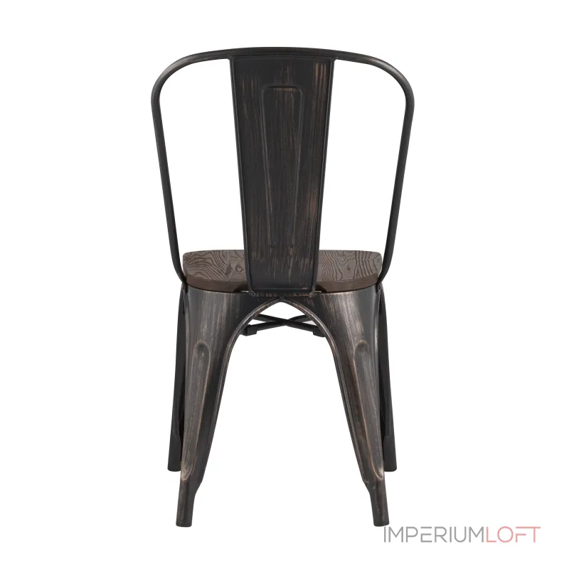 Tolix WOOD черный патина золото, основание и спинка оцинкованный металл, сиденье тёмное дерево