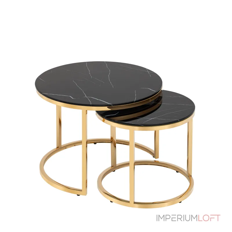 Селена 60 и 45 см стекло черный мрамор сталь золото от ImperiumLoft