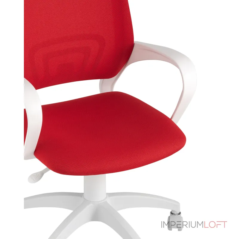 Topchairs ST-BASIC-W спинка белая сетка сиденье красная ткань крестовина белый пластик