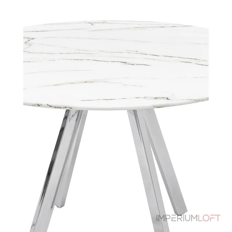 Хьюстон круглый, стеклянный столешница белая с рисунком под мрамор от ImperiumLoft