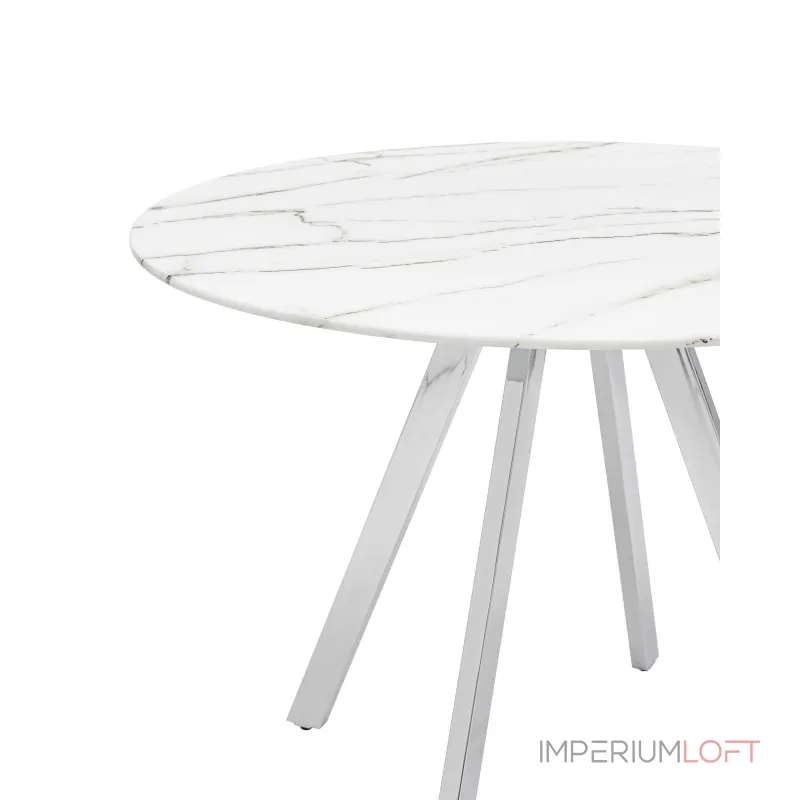 Хьюстон круглый, стеклянный столешница белая с рисунком под мрамор от ImperiumLoft