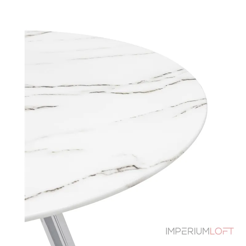 Хьюстон круглый, стеклянный столешница белая с рисунком под мрамор от ImperiumLoft