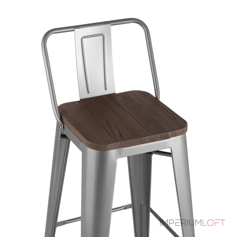 Tolix WOOD со спинкой серебристый матовый, металл, дерево