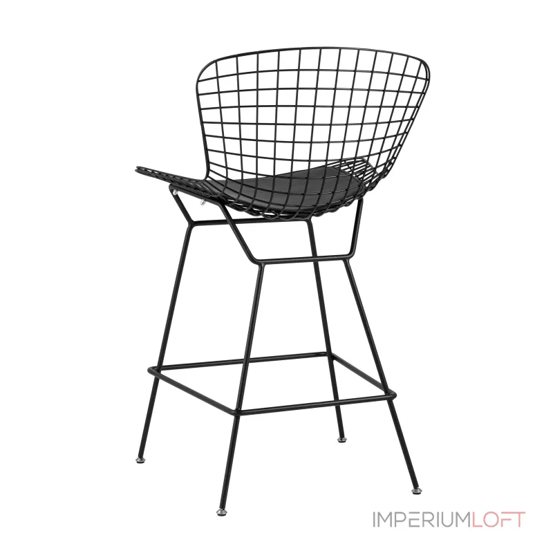 с низкой спинкой Bertoia черный металл с черной подушкой из экокожи